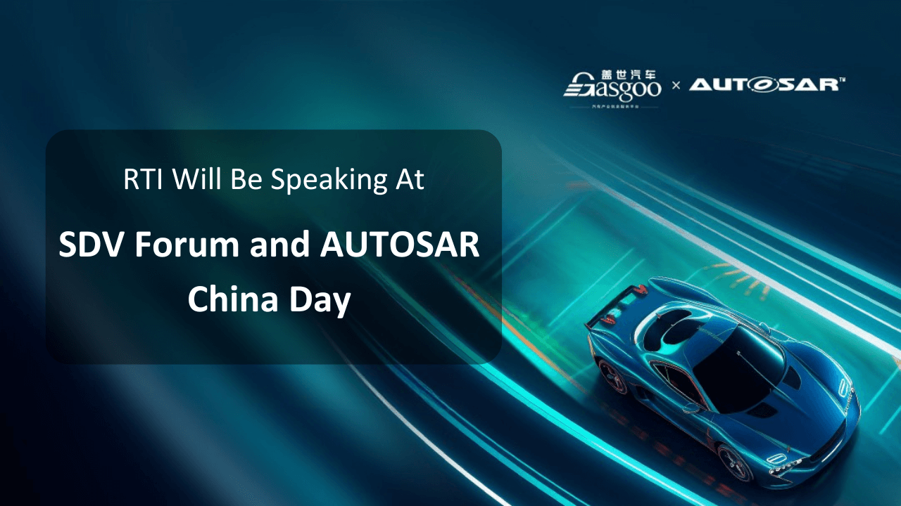 Car driving saying RTI will be speaking at the SDV and AUTOSAR China Day event